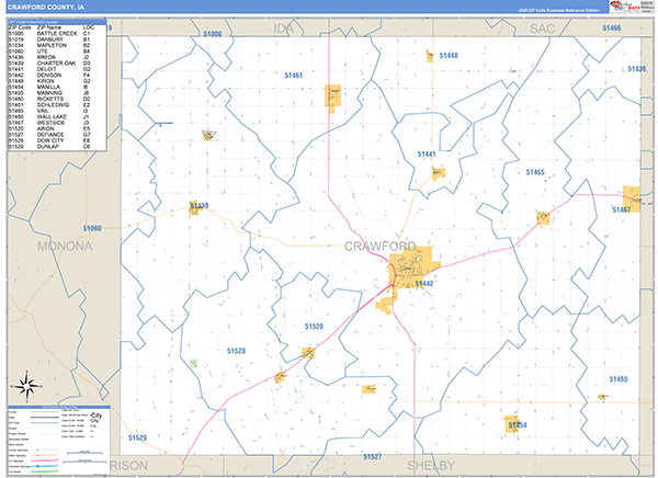 Crawford County, IA Wall Map Basic Style