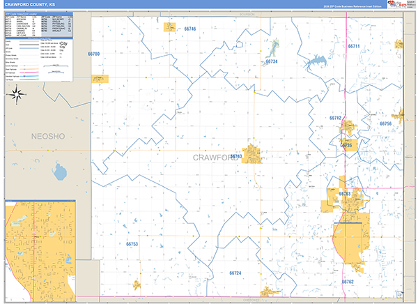 Crawford County, KS Wall Map Basic Style