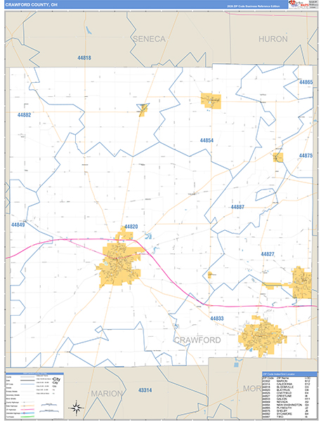 Crawford County, OH Wall Map Basic Style