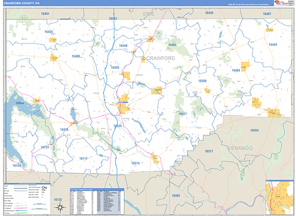 Crawford County, PA Wall Map Basic Style