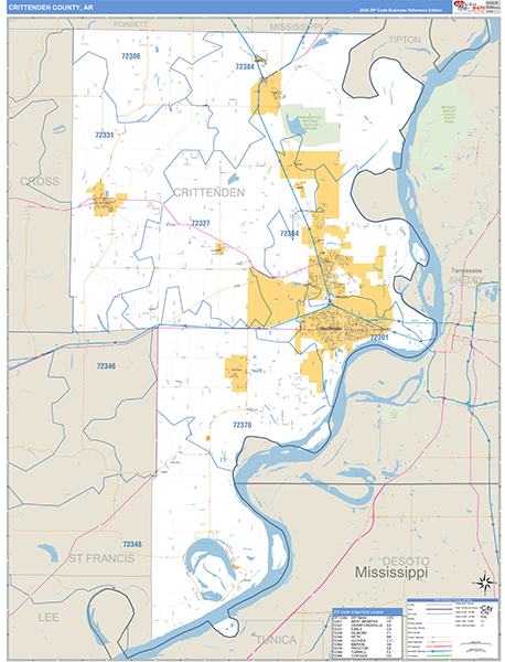 Crittenden County, AR Zip Code Map