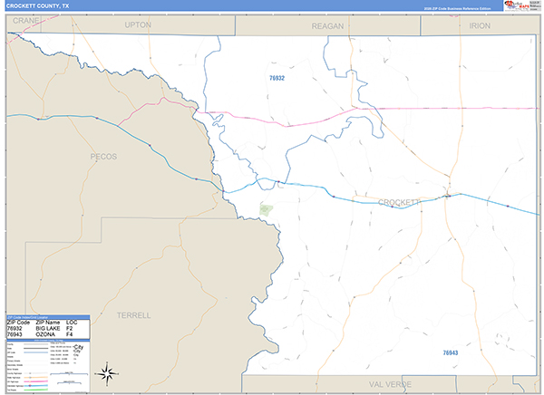 Crockett County, TX Wall Map Basic Style