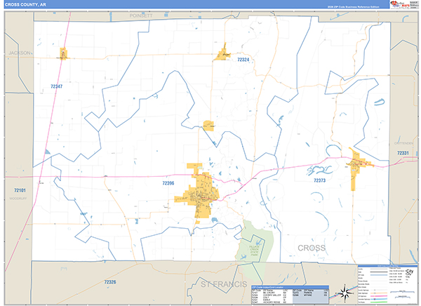 Cross County, AR Zip Code Map