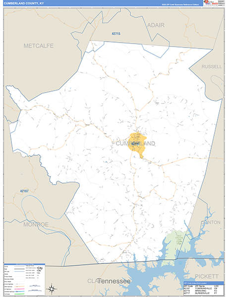 Cumberland County, KY Wall Map Basic Style