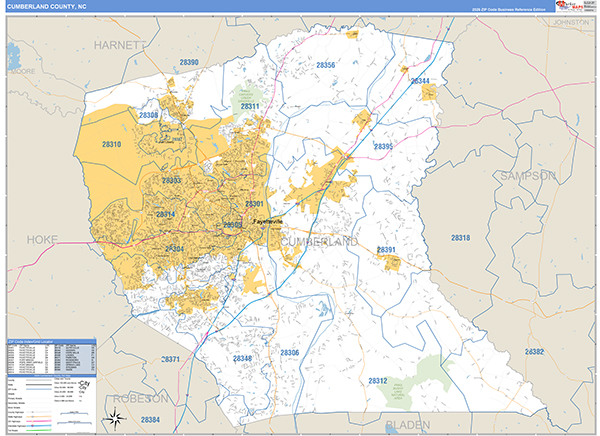 Cumberland County, NC Zip Code Wall Map