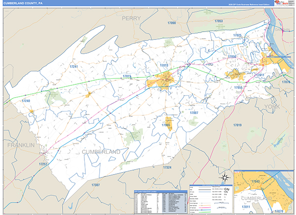 Cumberland County, PA Zip Code Wall Map