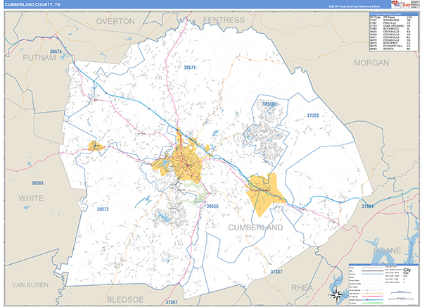 Cumberland County Wall Map Basic Style