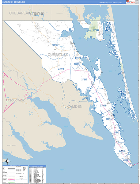 Currituck County, NC Wall Map Basic Style