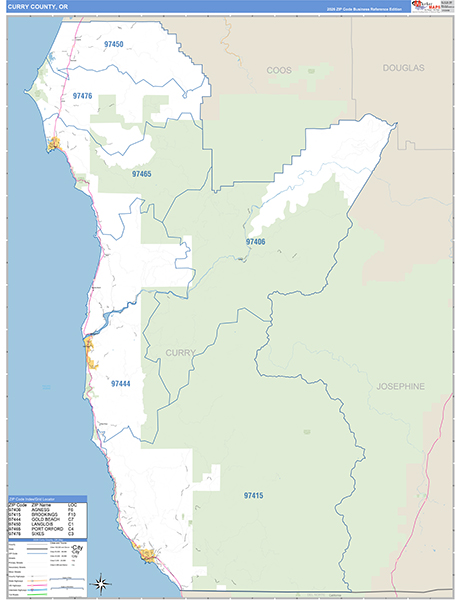 Curry County, OR Zip Code Wall Map