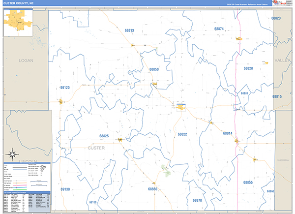 Custer County, NE Zip Code Map