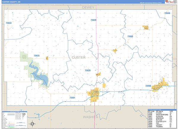 Custer County, OK Wall Map Basic Style