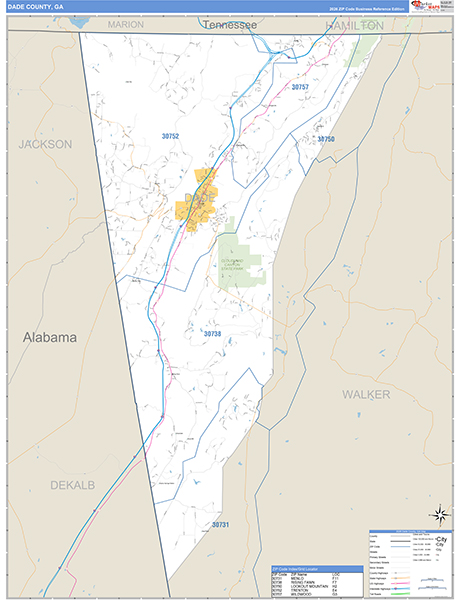 Dade County, GA Zip Code Map