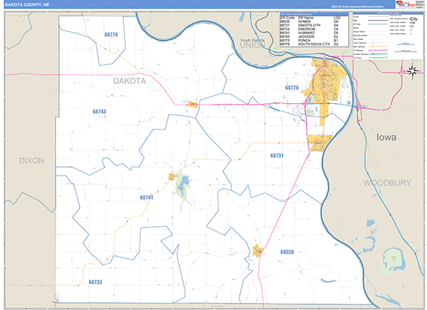 Dakota County, NE Zip Code Map