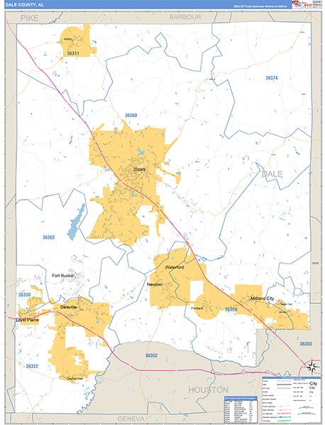 Dale County, AL Wall Map Basic Style