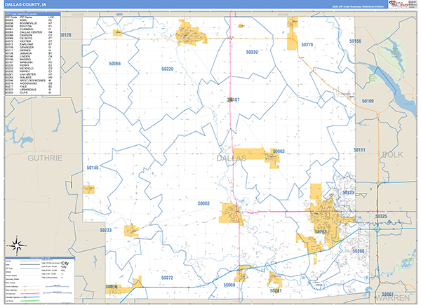 Dallas County Wall Map Basic Style