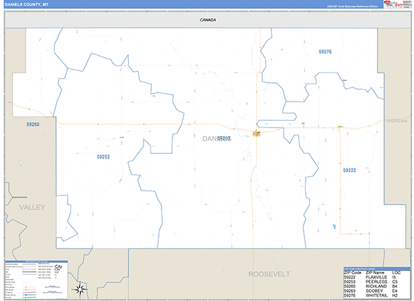Daniels County, MT Zip Code Wall Map