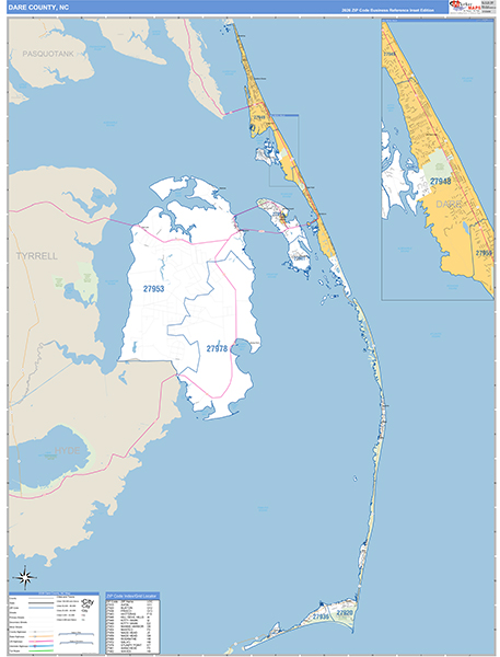 Dare County, NC Zip Code Map