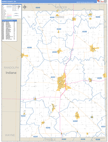 Darke County, OH Wall Map Basic Style