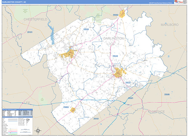 Darlington County, SC Zip Code Map
