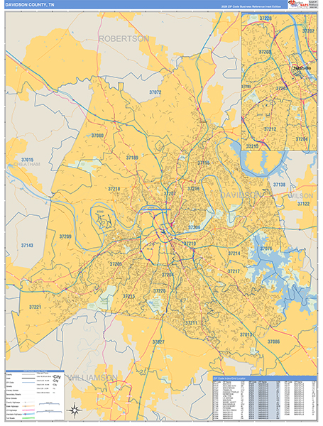 Davidson County, TN Zip Code Map