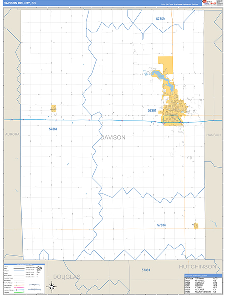 Davison County, SD Carrier Route Wall Map