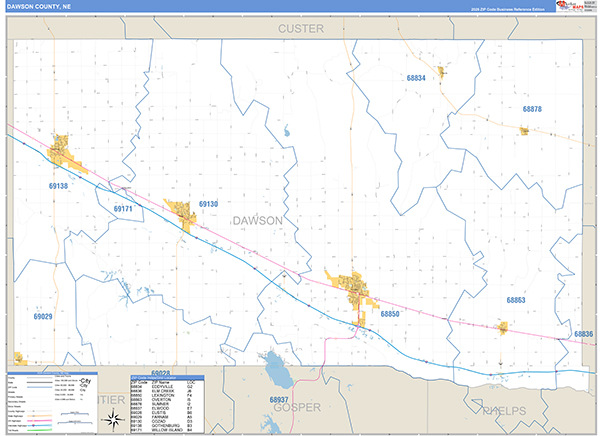 Dawson County, NE Zip Code Map
