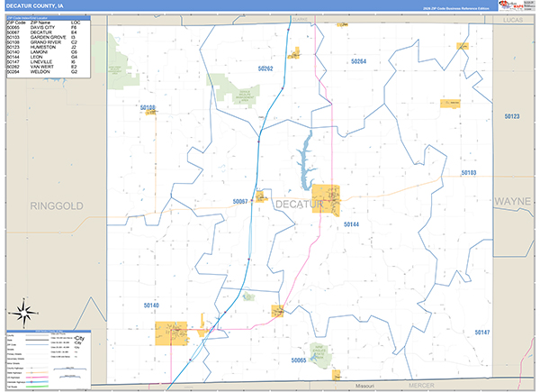 Decatur County, IA Zip Code Wall Map