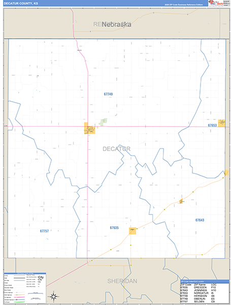 Decatur County, KS Zip Code Wall Map