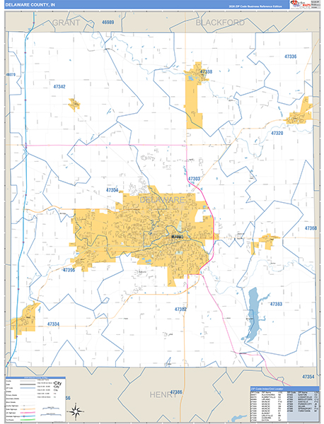 Delaware County, IN Zip Code Map