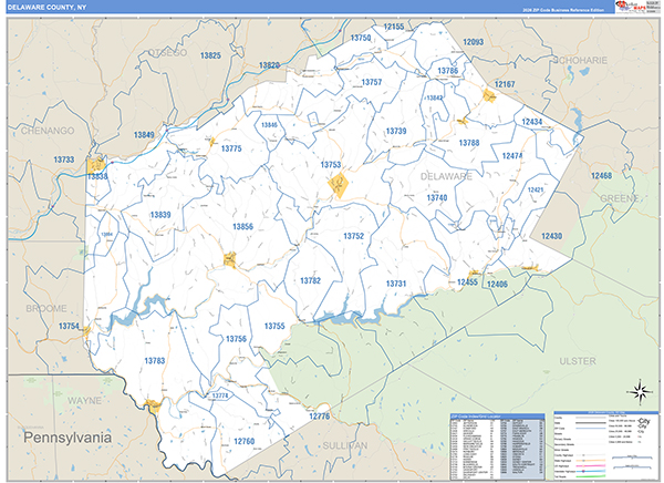 Delaware County, NY Zip Code Map