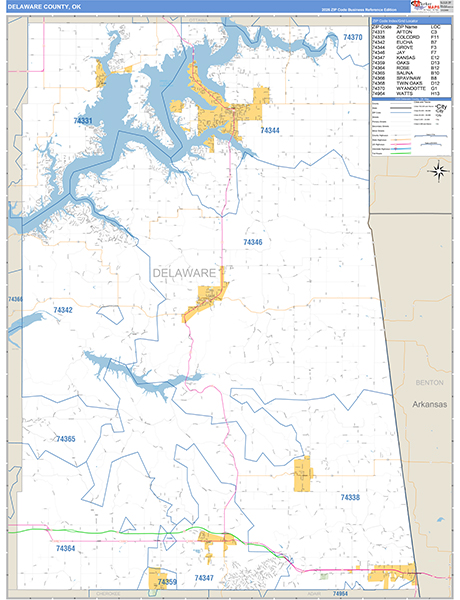 Delaware County, OK Carrier Route Wall Map