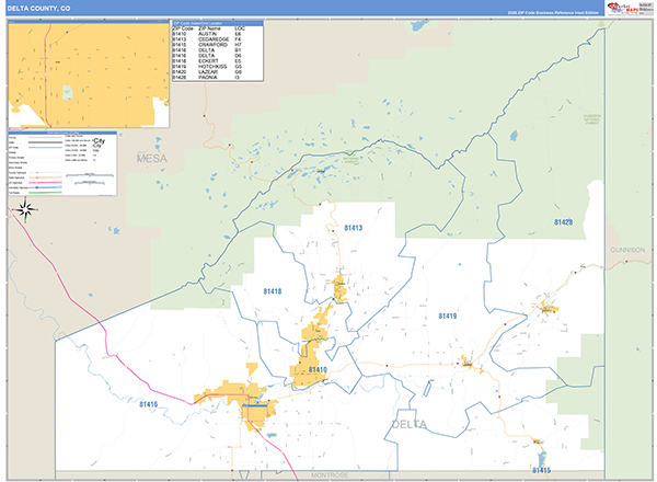 Delta County, CO Wall Map Basic Style