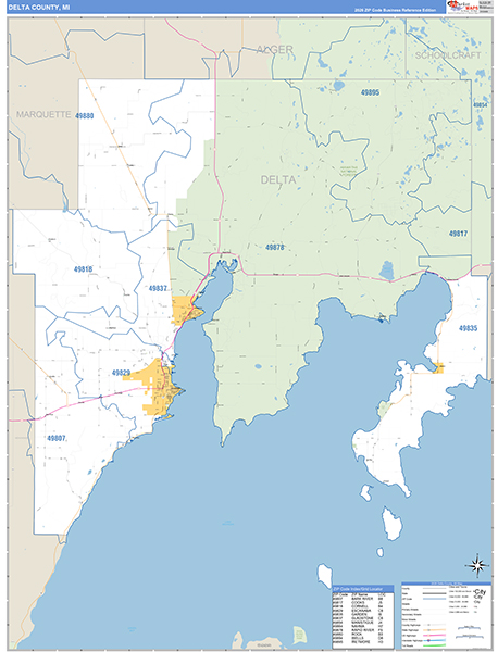 Delta County, MI Carrier Route Wall Map