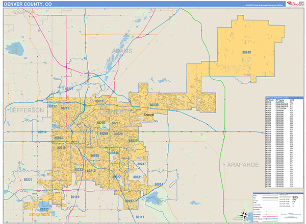 Denver County, CO Zip Code Map