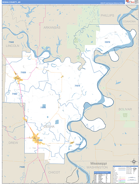 Desha County, AR Zip Code Map