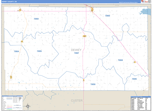 Dewey County, OK Carrier Route Wall Map