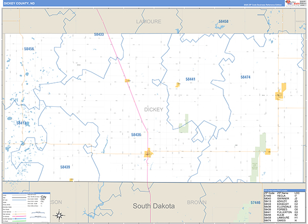 Dickey County, ND Wall Map Basic Style