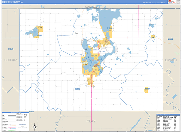 Dickinson County, IA Carrier Route Wall Map