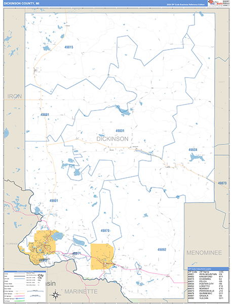 Dickinson County, MI Zip Code Map