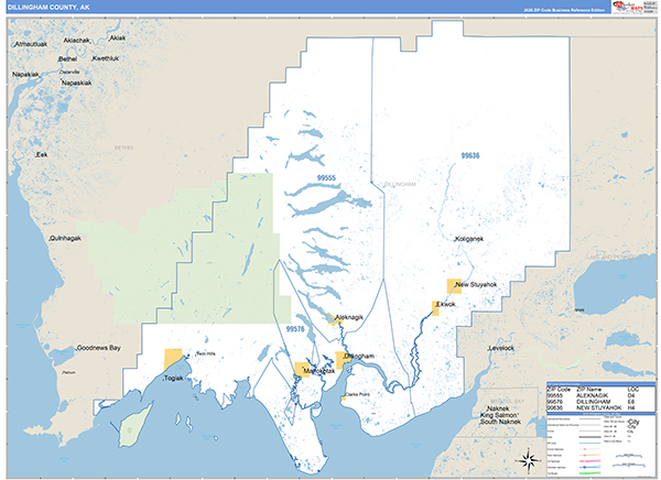 Dillingham Borough (County), AK Carrier Route Wall Map