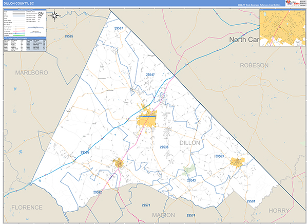 Dillon County, SC Zip Code Wall Map