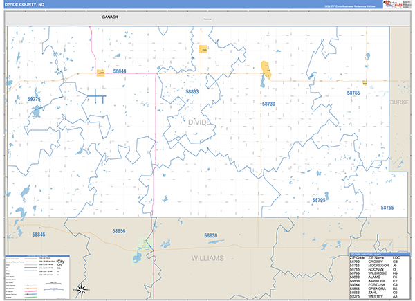 Divide County, ND Wall Map Basic Style