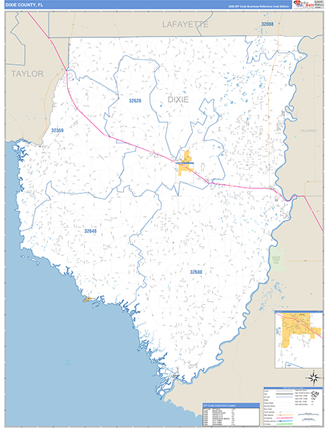 Dixie County, FL Wall Map Basic Style