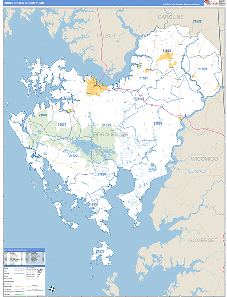 Dorchester County, MD Zip Code Wall Map