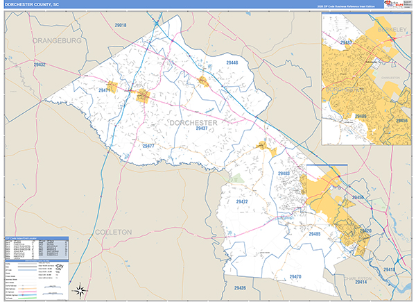 Dorchester County, SC Zip Code Wall Map