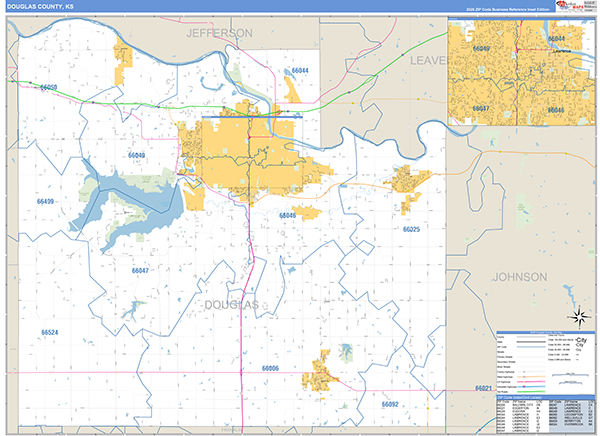 Douglas County, KS Zip Code Wall Map