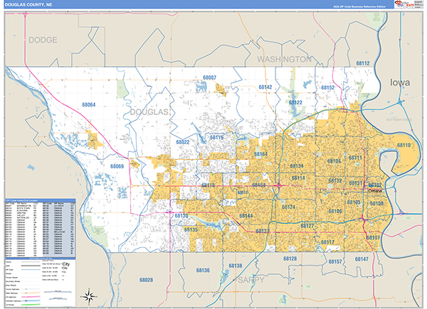 Douglas County, NE Zip Code Map