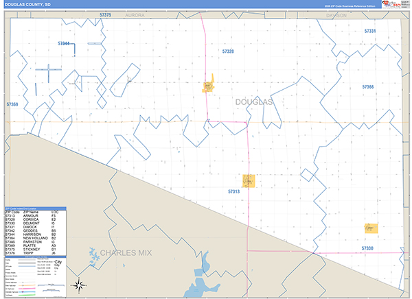 Douglas County, SD Carrier Route Wall Map