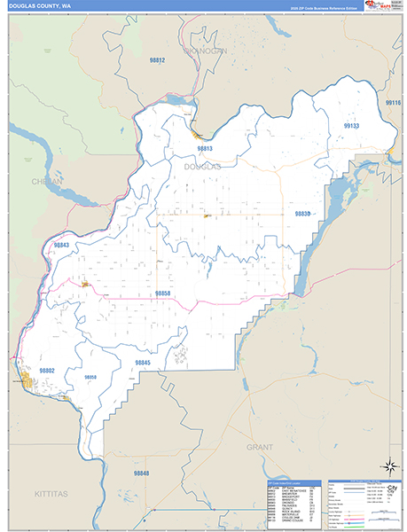 Douglas County, WA Wall Map Basic Style