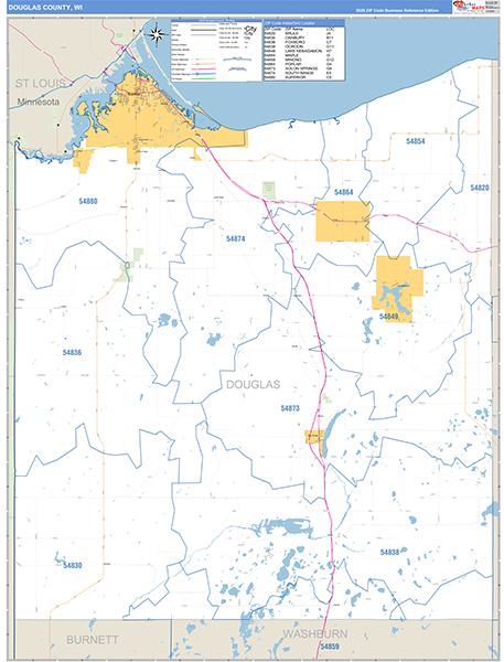 Douglas County, WI Carrier Route Wall Map